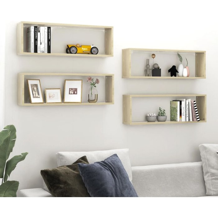 Estantes cúbicos de pared 4 piezas roble sonoma 80x15x26,5cm aglomerado