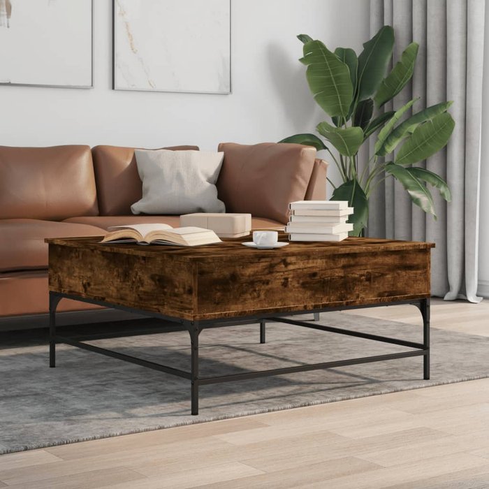 Mesa de centro madera ingeniería y metal roble humo 95x95x45 cm vidaxl