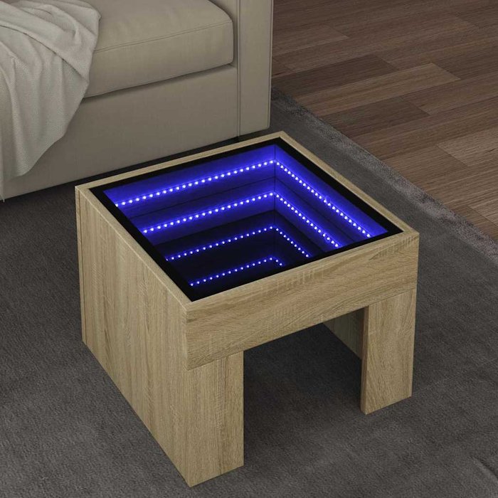 Mesa de centro con iluminación led infinita, roble sonoma, 40x40x30 cm