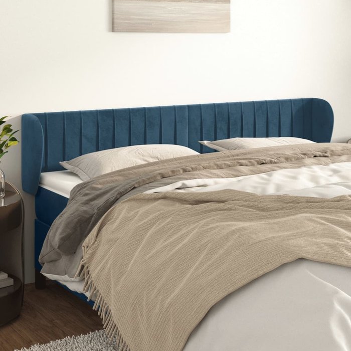 Cabecero con orejas azul oscuro 203x23x78/88 cm terciopelo