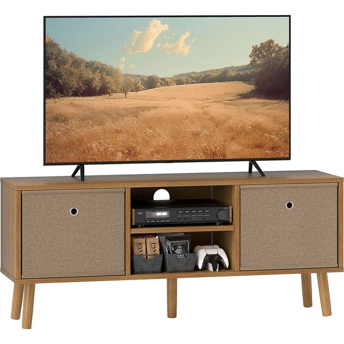 Mueble tv hasta 50 con 2 cajones tela y estantes - madera marrón 110x29x46,5cm