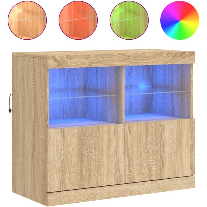 Aparador con luces led roble sonoma 81x37x67 cm - comfortxl