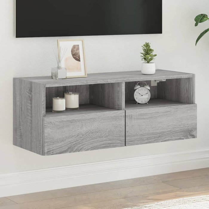 Mueble tv de pared gris sonoma de madera contrachapada 80x30x30 cm