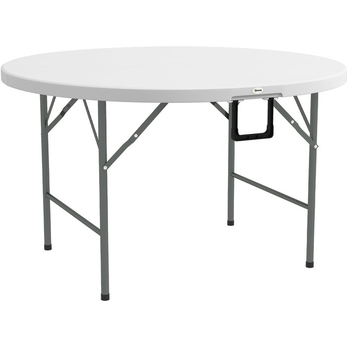 Mesa de jardín outsunny acero, hdpe blanco 122x122x73 cm