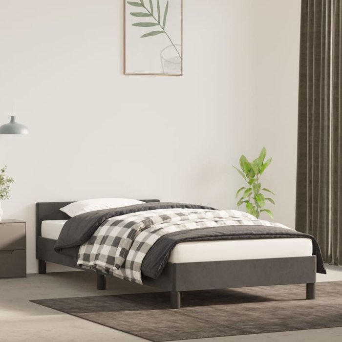 Estructura de cama con cabecero gris oscuro 90x190 cm terciopelo