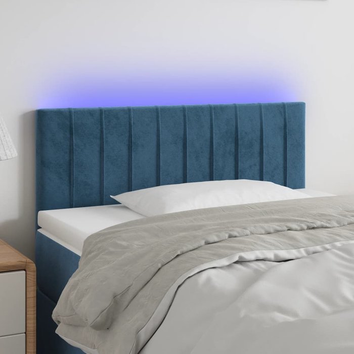 Cabecero con led de terciopelo azul oscuro 90x5x78/88 cm