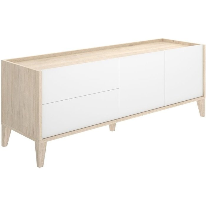 Mueble de tv bari 2 cajones con armario doble blanco/natural 50,1x129x39,2 cm