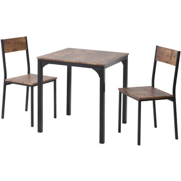 Juego de mesa de comedor de 3 piezas con 2 sillas de estilo industrial.