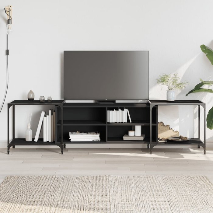 Mueble de tv negro 203x37x50 cm madera de ingeniería
