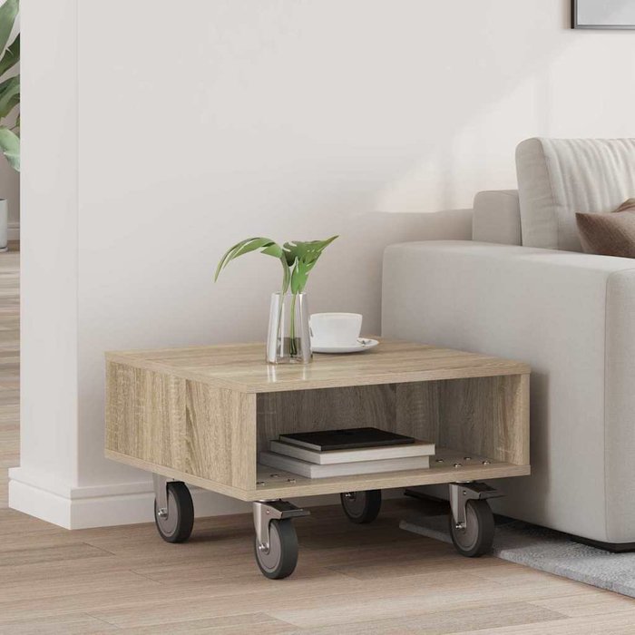 Mesita auxiliar con ruedas, roble sonoma, 50,5 x 50 x 30 cm