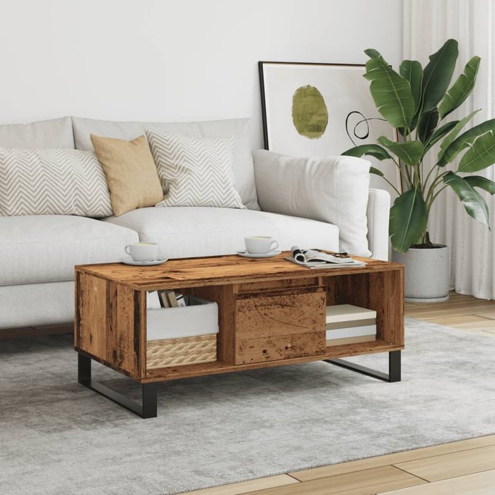 Mesa de centro de madera antigua 90x50x36,5 cm madera contrachapada