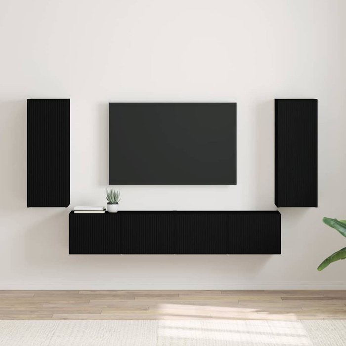 Mueble de tv de pared de 2 piezas, negro, 30 x 31 x 80 cm, madera de ingeniería