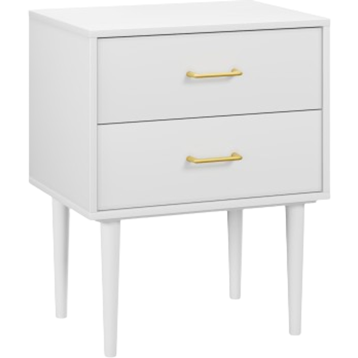 Mesita de noche blanca con 2 cajones, moderna, con patas de madera, 1 unidad