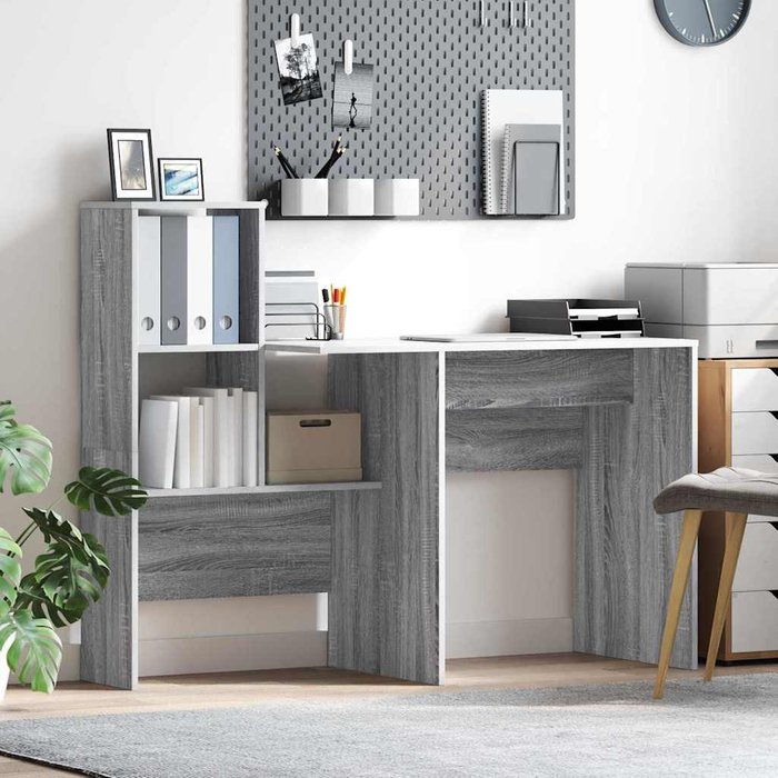 Maison exclusive - escritorio con estante gris sonoma 131,5 x 50 x 106,5 cm