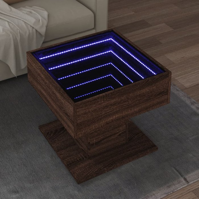 Mesa de centro y led madera ingeniería marrón roble 50x50x45 cm