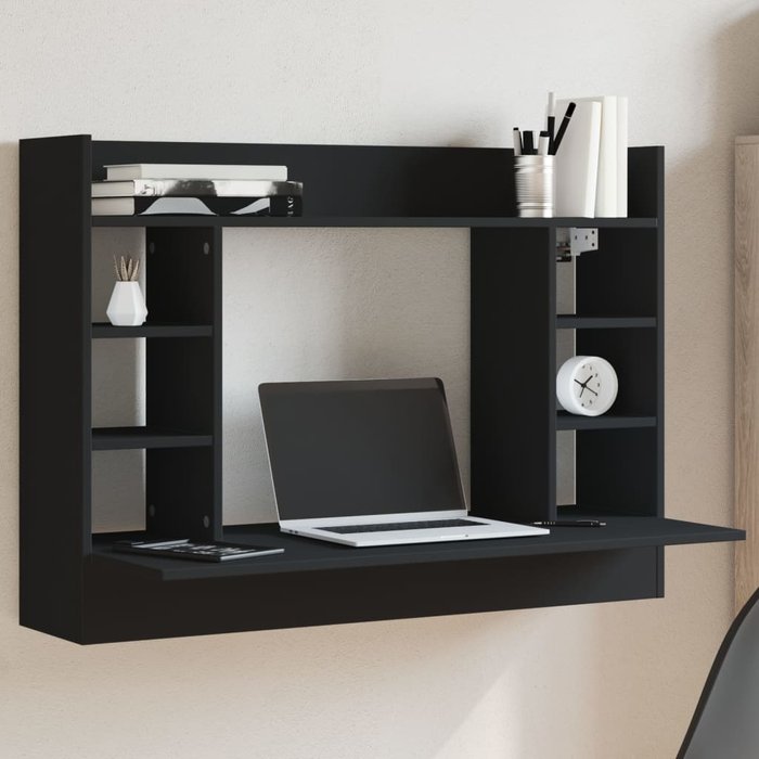 Maison exclusive - escritorio de pared madera de ingeniería negro 105x48x75 cm