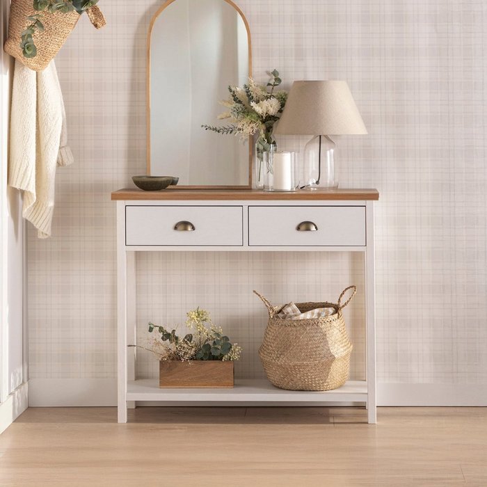 Mueble recibidor efecto madera blanco-natural 100x85 cm