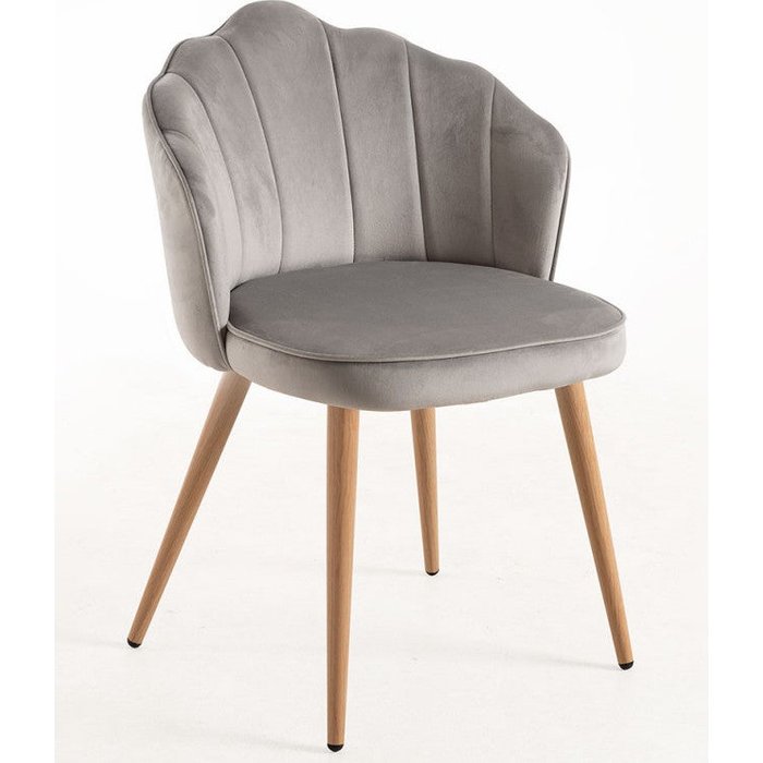 Silla lizaty de terciopelo gris y madera natural - juego de 2