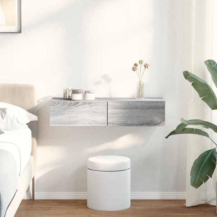 Estantería de pared con cajones, madera de ingeniería gris sonoma