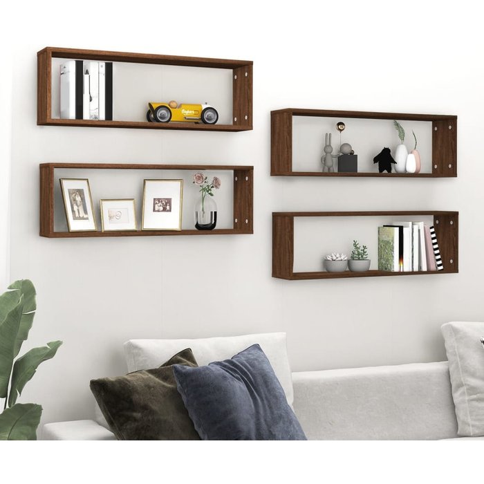 Estanterías cúbicas de pared, 4 unidades, roble marrón, 80x15x26,5 cm