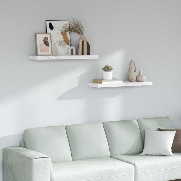 Estantería de pared, 2 unidades, mármol blanco, 90 x 23,5 x 4 cm