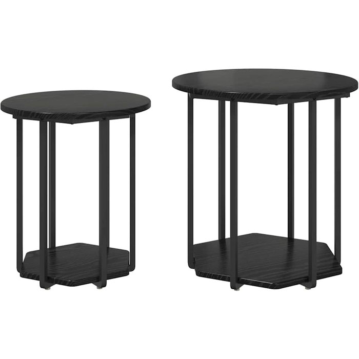 Conjunto de mesas auxiliares con estante 2 piezas roble negro