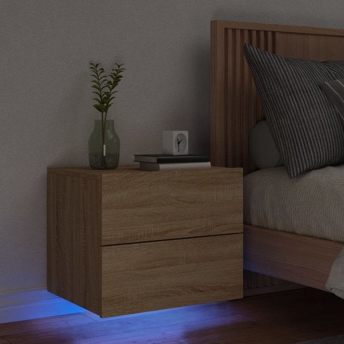 Maison exclusive - mesita de noche de pared con luces led roble sonoma