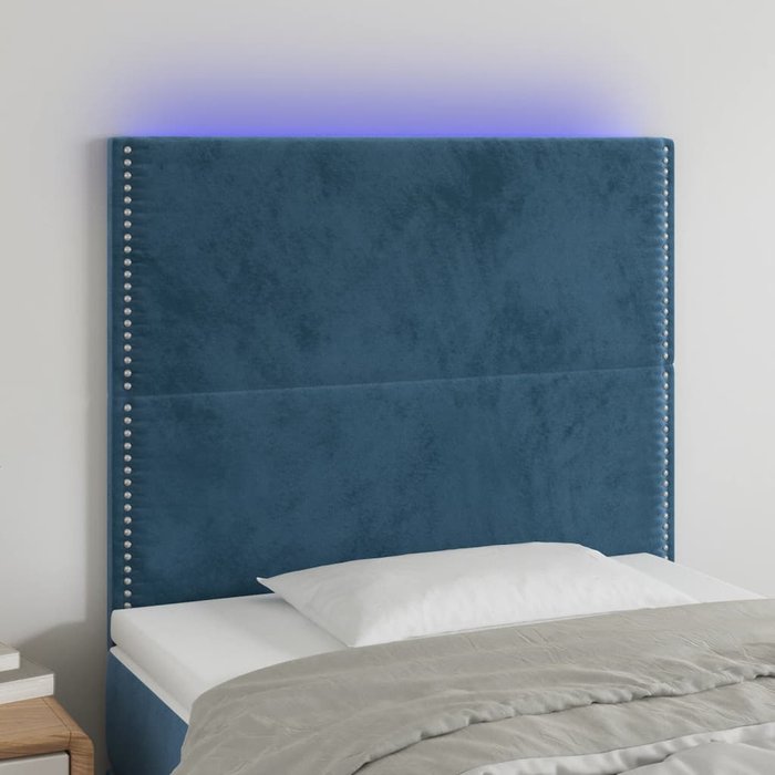 Cabecero con luces led terciopelo azul oscuro 80x5x118/128 cm