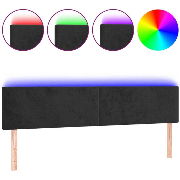 Cabecero con led de terciopelo negro 160x5x78/88 cm - comfortxl
