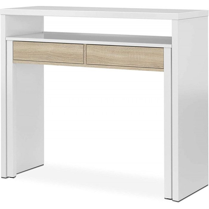 Consola escritorio, color roble canadian y blanco artik