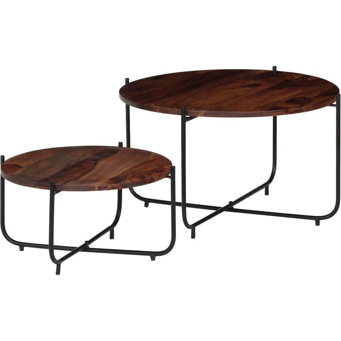 Juego de mesa de centro de 2 piezas, madera maciza, 60x35 cm