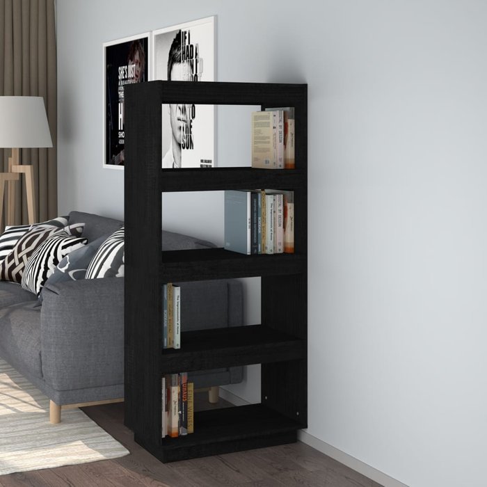 Librería/separador de ambientes negro 60x35x135 cm pino macizo