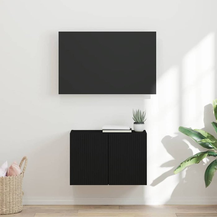 Mueble de tv de pared negro, 59,5 x 31 x 40 cm, madera de ingeniería