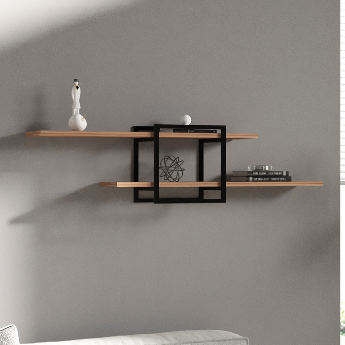 Paro estantería de pared de diseño - 2 estantes - madera y negro