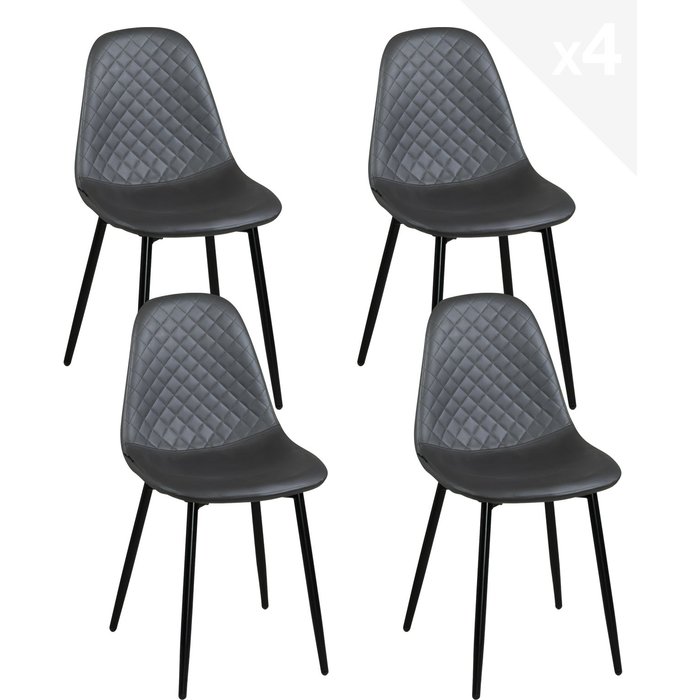 Lote 4 sillas de comedor símil cuero patas metálicas nova (antracita)