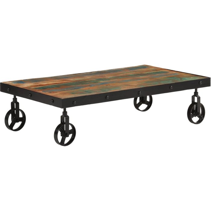 Mesa de centro con ruedas madera maciza reciclada 100x55x26 cm