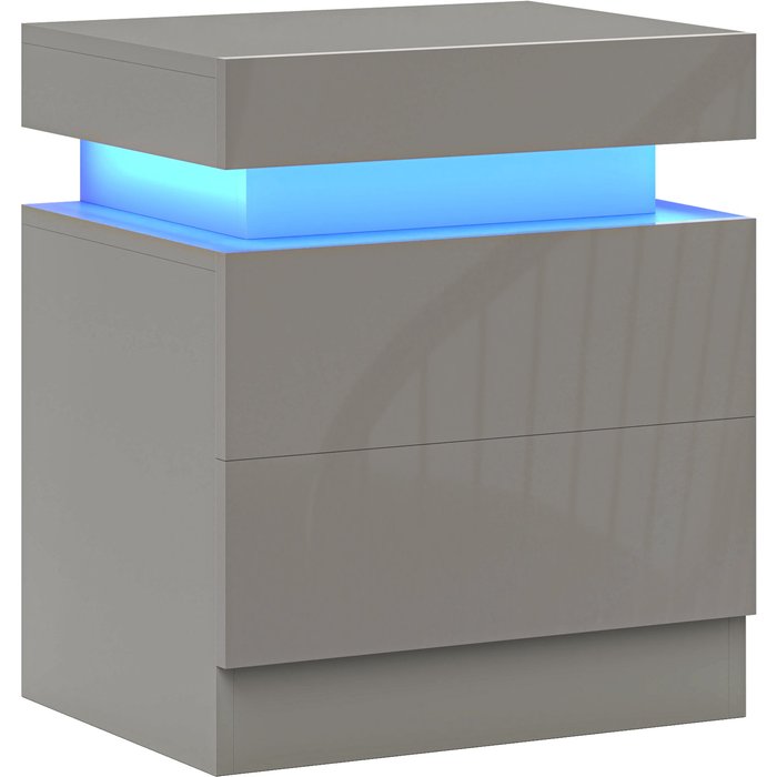 Mesita de noche led con 2 cajones y control remoto 45x35x52cm gris