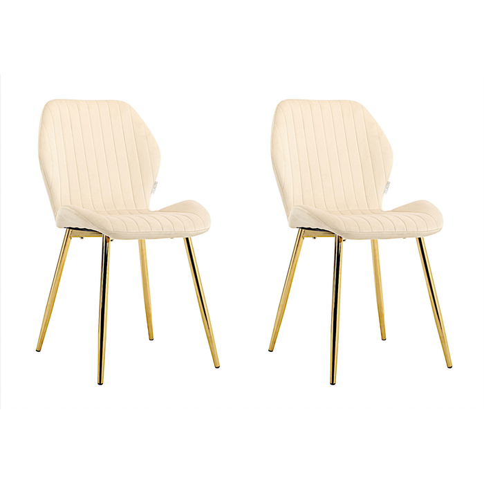 Pack 2 sillas de comedor molly beige tejido velour con patas de metal dorado