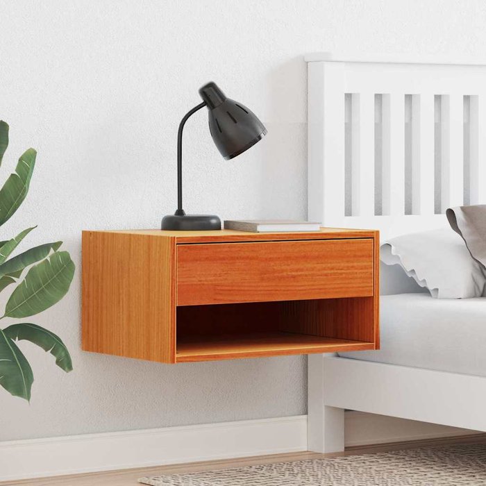 Mesita de noche con cajón, 2 piezas, marrón cera, 50 x 32,5 x 24 cm