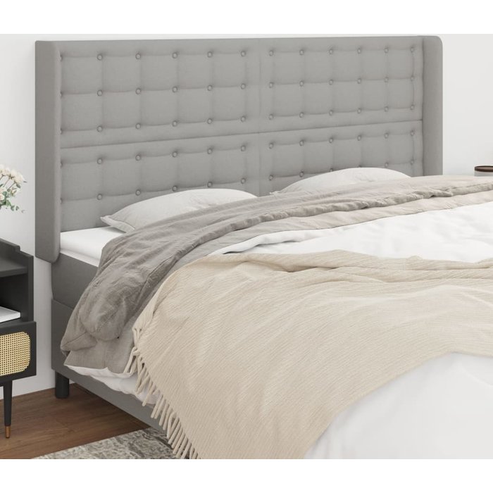 Cabecero con orejas de tela gris claro 203x16x118/128 cm