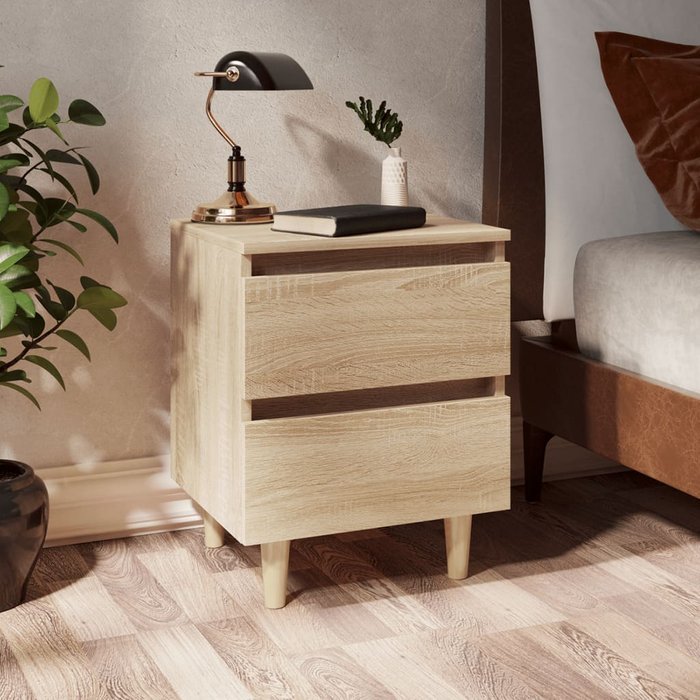 Maison exclusive - mesita de noche patas madera maciza roble sonoma 40x35x50 cm