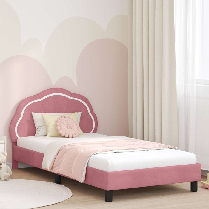 Cama para niños con cabecero rosa 80 x 200 cm terciopelo
