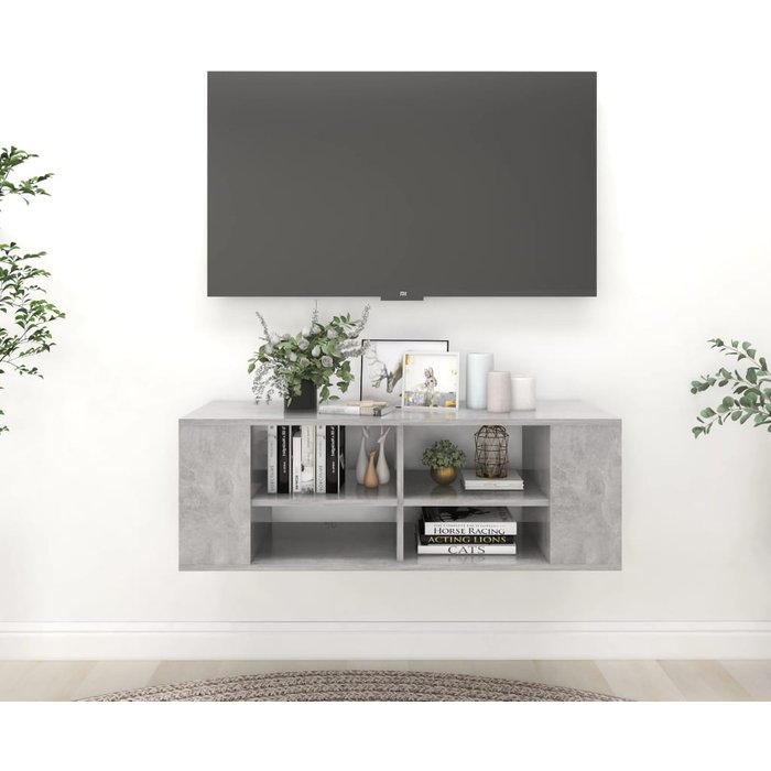 Mueble de tv de pared, gris hormigón, 102x35x35 cm, madera de ingeniería