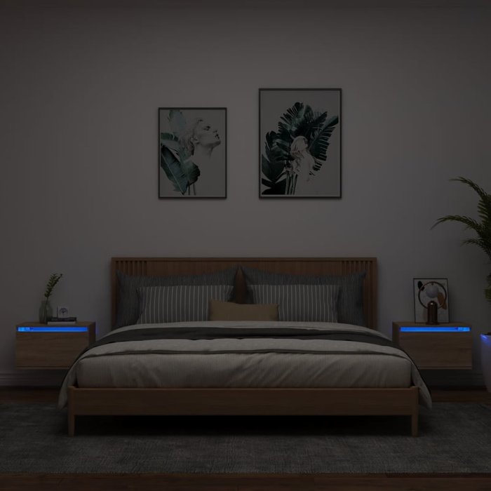 Vidaxl mesitas de noche de pared con luces led 2 unidades roble sonoma