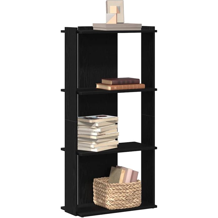 Librería de 3 niveles, negra, 60x30x120 cm, madera de ingeniería. - pangivo