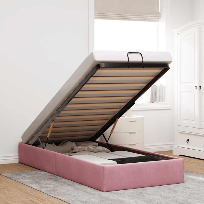 Estructura cama otomana sin colchón terciopelo rosa 90x200 cm vidaxl