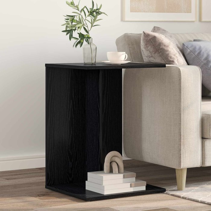 Mesita auxiliar, roble negro, 45 x 40 x 62,5 cm, madera de ingeniería.