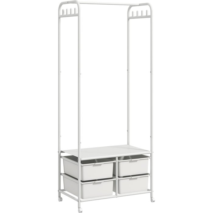 Carro con ruedas 8 ganchos 4 cestas almacenaje acero blanco 63x37x153cm