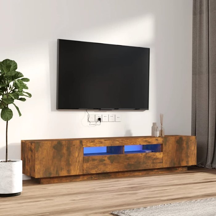 Set de muebles tv con leds 2 pzas contrachapada roble ahumado