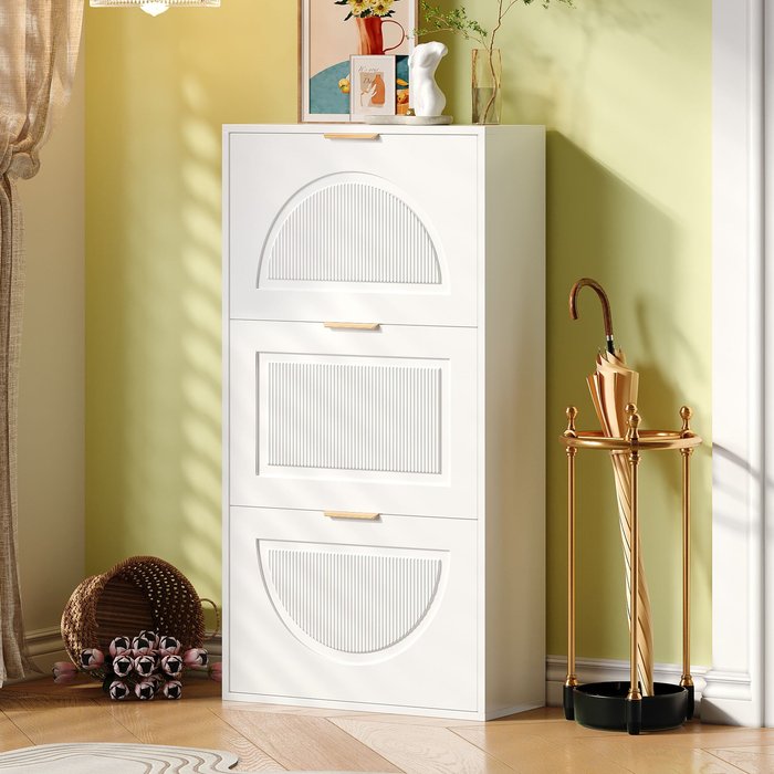 Mueble para zapatos moderno 60x24x114 cm - con 3 puertas abatibles - blanco